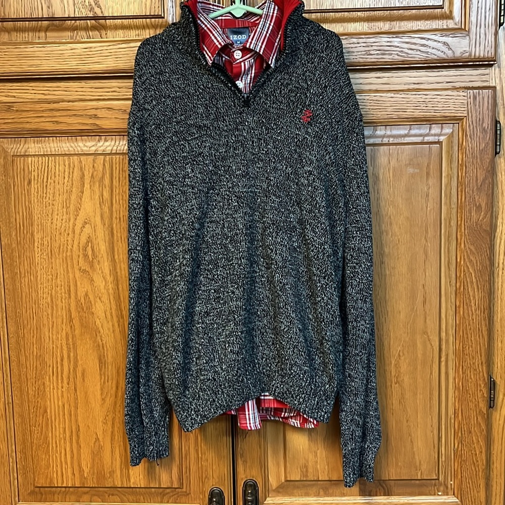2 piece boys sweater set, gray and red